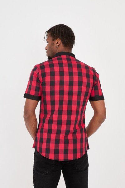 jack carisma Short Sleeve Model Flexible Cotton Plaid Comfortable Men's Shirt