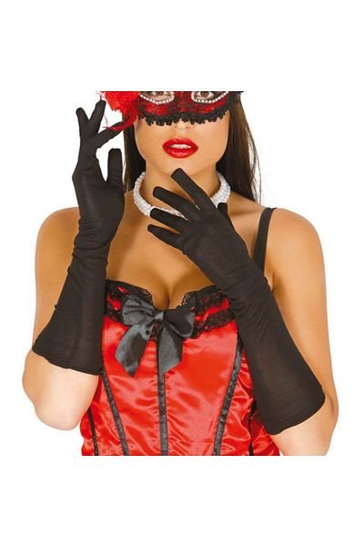 partidolu Black Color Elbow Long Lycra Fabric Gloves 1 Pair Hallow