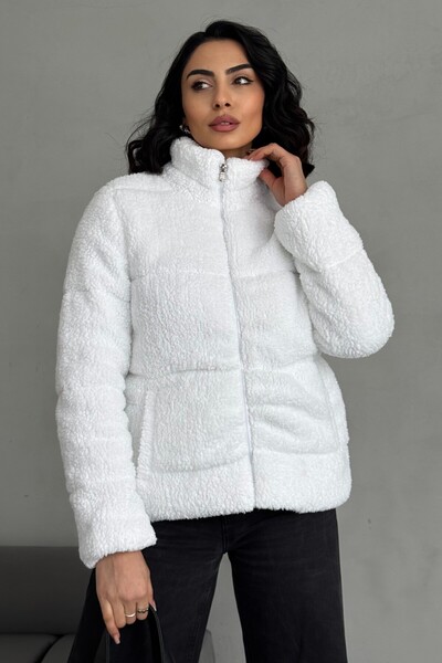moda armanc Women's Puffer Jacket - Plush Embossed Teddy, Ecru