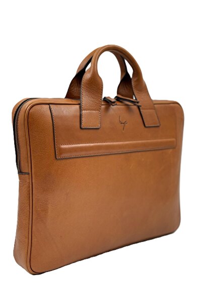 BYZ -1211 Bg Bg Taba حقيبة كمبيوتر محمول جلدية أصلية 38x29x6 سم