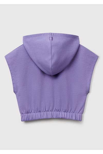 United Colors of Benetton Hanorac cu glugă fără mâneci pentru fetiță, mov, cu aplicații în față și detaliu de broderie