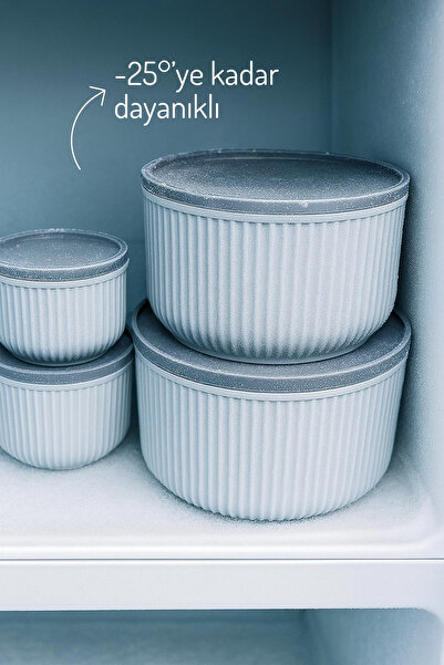 Nandy Home 4'lü Set Çizgili, Yuvarlak Saklama Kabı Seti / 2,5lt.- 1,5lt.- 0,80lt.- 0,45lt.