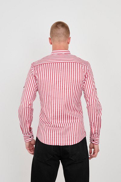 jack carisma Men's Striped Ligra Chest Grained Apalet Slim Fit Long Sleeve Shirt
