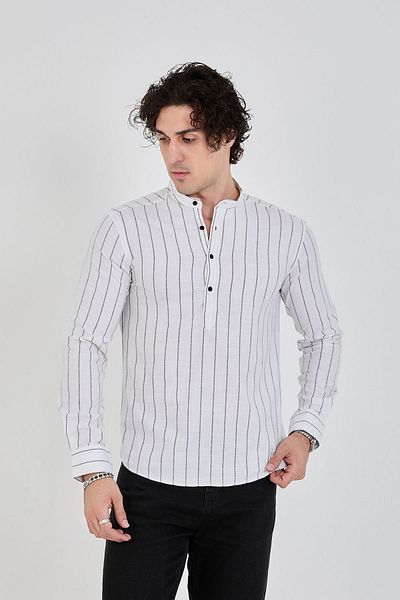 jack carisma Ευέλικτο Slim Fit Λευκό Ανδρικό Πουκάμισο - Γιακάς με μισή πατιλέτα