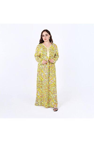 LINELLE فستان جلابية نسائي من الرايون - فساتين ماكسي مطبوعة بأكمام طويلة ورقع...