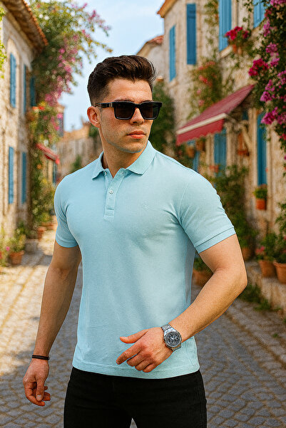 Pobudo Su Yeşili Renk Polo Yaka Erkek Tişört