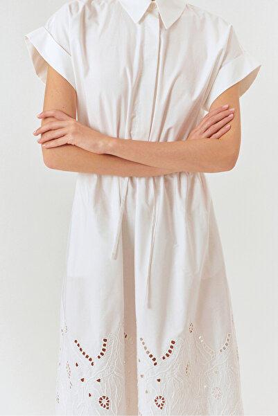 Exquise Low Sleeve Scallop Detailed Cotton Comfortable Fit Dress