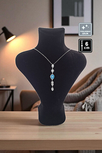 Miss TBee 🌠 قلادة من الفولاذ الحجري موديل 'Y' 🎨   الفيروز الفضي