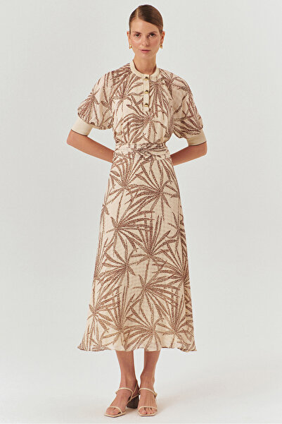 Exquise تنورة متوسطة الطول من الشيفون رايون منقوشة بأوراق شجر مجمعة