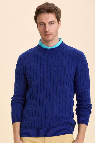 SMILE Darıo Sax Hair Braided Crew Neck Sweater