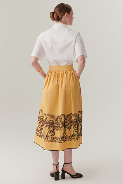 Exquise Patterned Cotton Midi Length Skirt