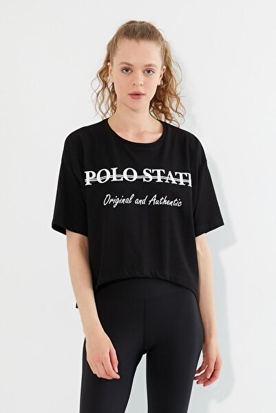 Polo State Γυναικείο μπλουζάκι με στάμπα Oversize Μαύρο