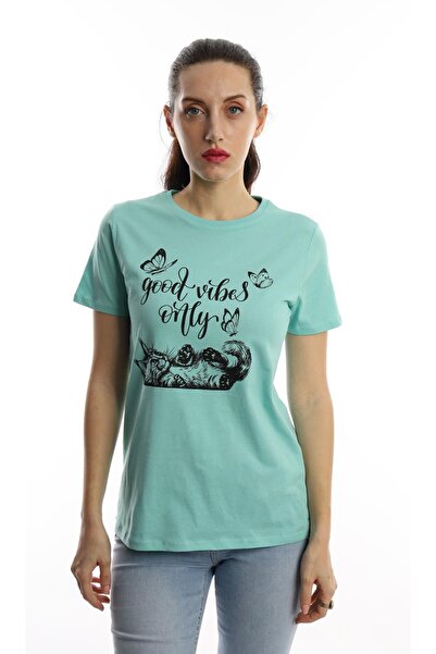 Polo State Ženska majica "Good Vibes Only" tekst Štampano tirkizna