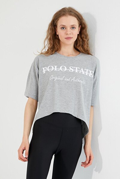 Polo State Γυναικείο μπλουζάκι με στάμπα Oversize Grey Melange