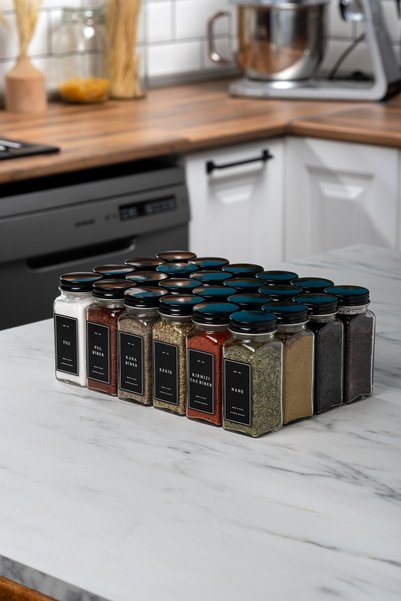 Mienda Home Mienda Home - Set of 24 Black Spices with Glass and Label Detail Mh00Syh24