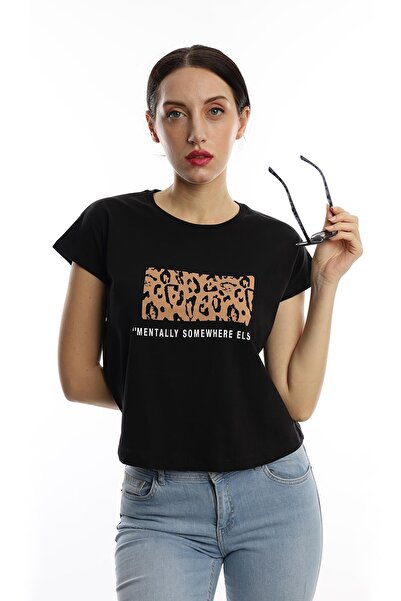 Polo State Tricou Crop cu imprimeu Pars pentru damă, negru