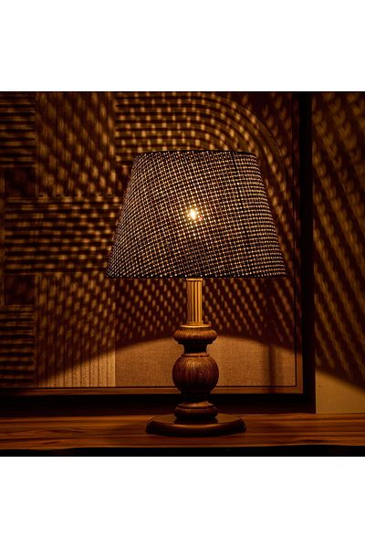 Evidea Fiona Lighting Wooden Lampshade - Walnut Leg and Brown Headboard - 40 cm