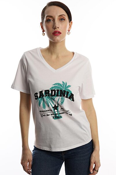 Polo State Tricou de damă cu decolteu în V cu imprimeu Sardinia, cu croiala n...