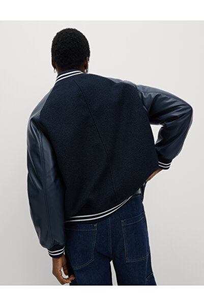 Marks & Spencer Deri Görünümlü Kolej Bomber Ceket