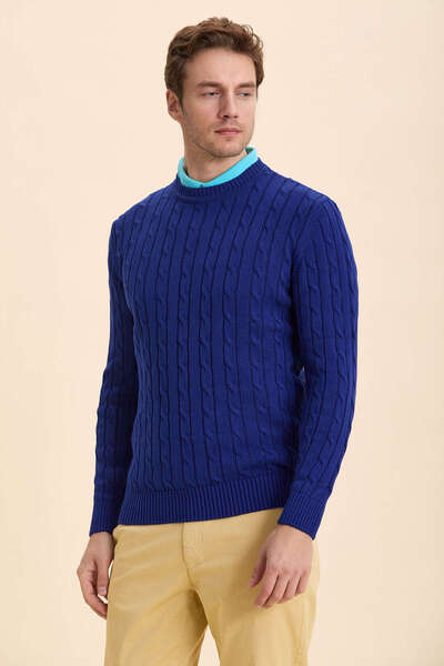 SMILE Darıo Sax Hair Braided Crew Neck Sweater