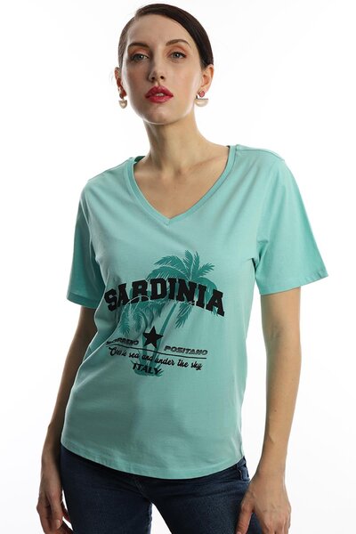 Polo State Ženska majica sa V-izrezom Sardinia Štampano Regular Fit tirkizne ...