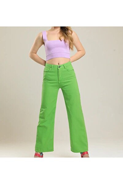 pass&pass 2020 Pantaloni din denim pentru femei, verde deschis, blugi Palazzo