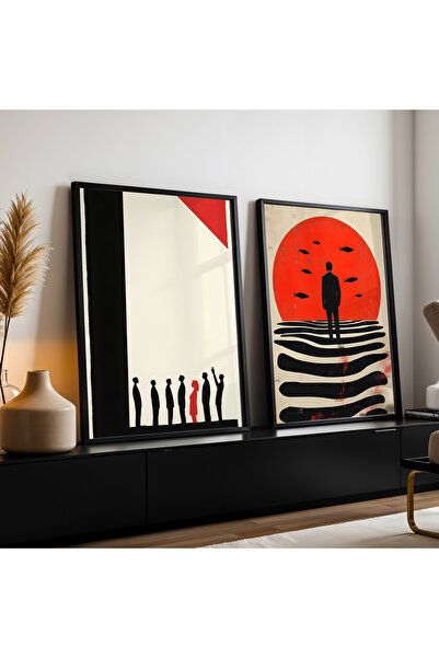 HİGUERA Σετ ζωγραφικής τοίχου με αφηρημένη ανθρώπινη φιγούρα διπλό κόκκινο αφ...