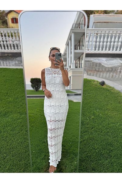 caddstore Sv 024320 Anda Ecru Rochie de tricotaj căptușită