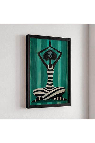 Artiera Figurină de yoga pentru câine Poddle – Pictură murală minimalistă pentru meditație și calm cu cadru din lemn natural