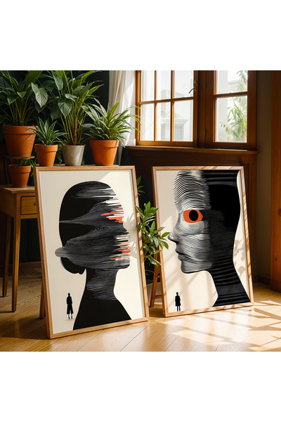 HİGUERA Γυναικείο πορτρέτο Αφηρημένο Σχέδιο Κόκκινο Αφηρημένο Διπλό Σετ Ζωγρα...