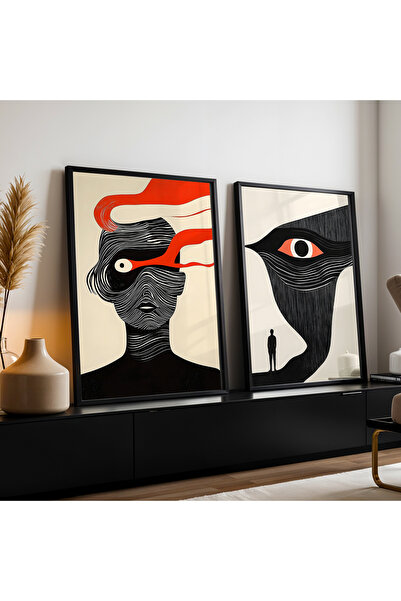 HİGUERA Ασπρόμαυρο Σετ ζωγραφικής τοίχου με διπλό φυσικό ξύλινο πλαίσιο