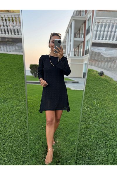 caddstore Sv 024318 Backless Knitwear Black Dress