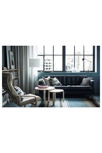 IKEA 3'lü deri kanepe, grann-bomstad siyah, ahşap