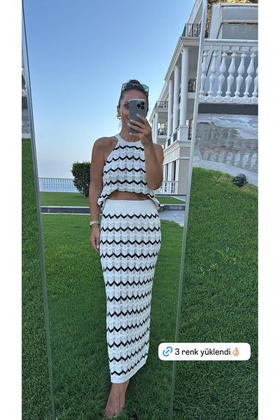 caddstore Sv 024325 Black Zigzag Skirted Knitwear Set