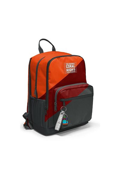 Coral High Dark Gray Orange Claret Red Colored School Backpack 23692