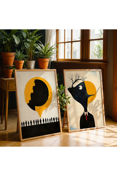 HİGUERA Φιγούρα Τέχνης Κόκκινη Αφηρημένη Σειρά Διπλό Φυσικό Ξύλινο Πλαίσιο Ζω...