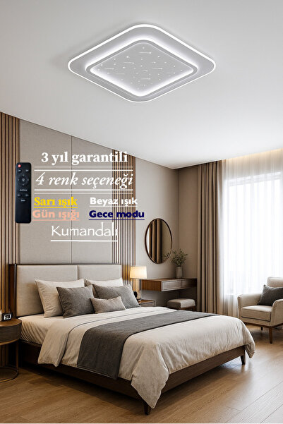 Lucent Avize Lucent Modern Plafonyer Tavana Sıfır 3renk Gece Işık Modu, Kumandalı, Salon Mutfak Hol Led Avize
