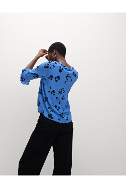 Marks & Spencer Desenli V Yaka Fırfır Detaylı Bluz