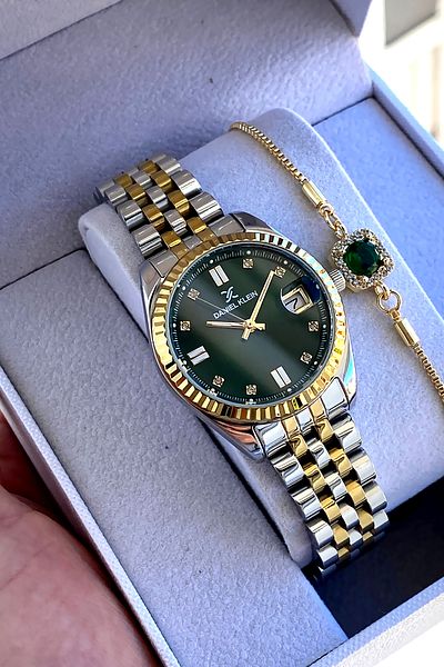 Daniel Klein 100% Original Gold Silver Color Cord Green Dial Women's Wristwatch Special Series Bracelet Gift