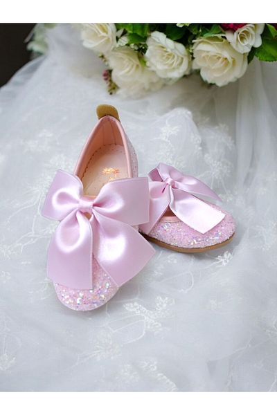 PATİK BEBE Girl's Pink Color Silvery Bow Orthopedic Stylish Ballet