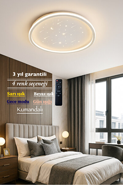Lucent Avize Lucent Modern Plafonyer Tavana Sıfır 3renk Gece Işık Modu, Kumandalı, Salon Mutfak Hol Led Avize