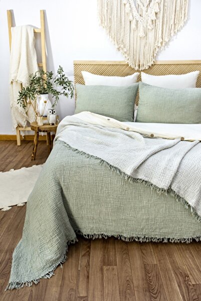Tasarım Hb&Victory Muslin Single 4 Layer Green Color Bedspread 160X230 Cm.