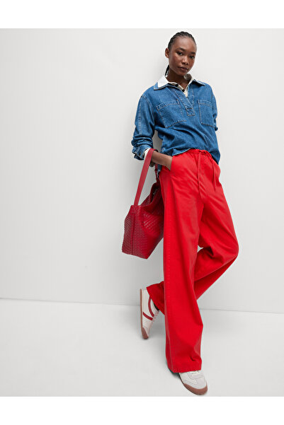 Marks & Spencer Denim Büzgülü Wide Leg Pantolon