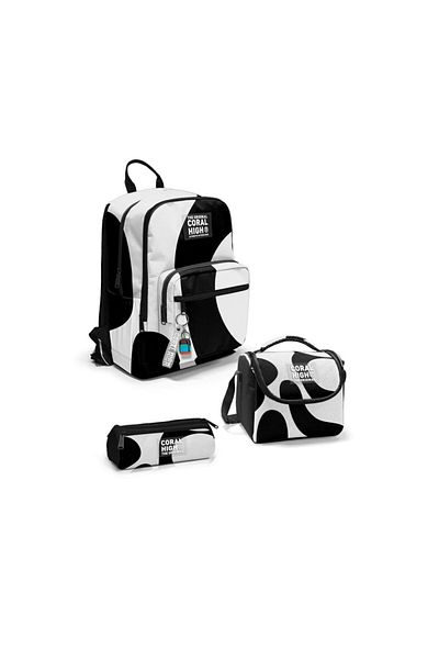 Coral High Set de 3 genți de școală cu model alb-negru Set23687