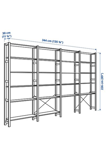 IKEA raf ünitesi, çam, 344x30x226 cm