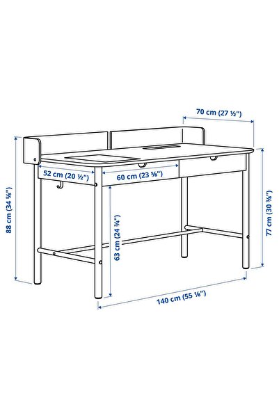 IKEA Çalışma Masası, Meşe, Genişlik: 140 cm  Derinlik: 70 cm  Yükseklik: 77 cm