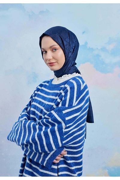 Emproyal Midnight Blue Stone Patterned Jacquard Shawl