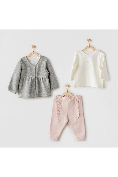 andywawa Ac24128 Ballerina 3-Piece Baby Set - Gray, Ecru Pink