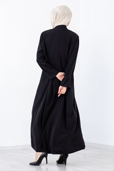 HESNA Large Size Zippered Stylish Suna Black Ferace