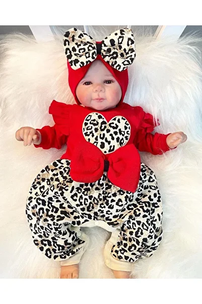 CNDR 3-9 Months Baby Girl Romper Leopard Print Red with Ruffles and Bow